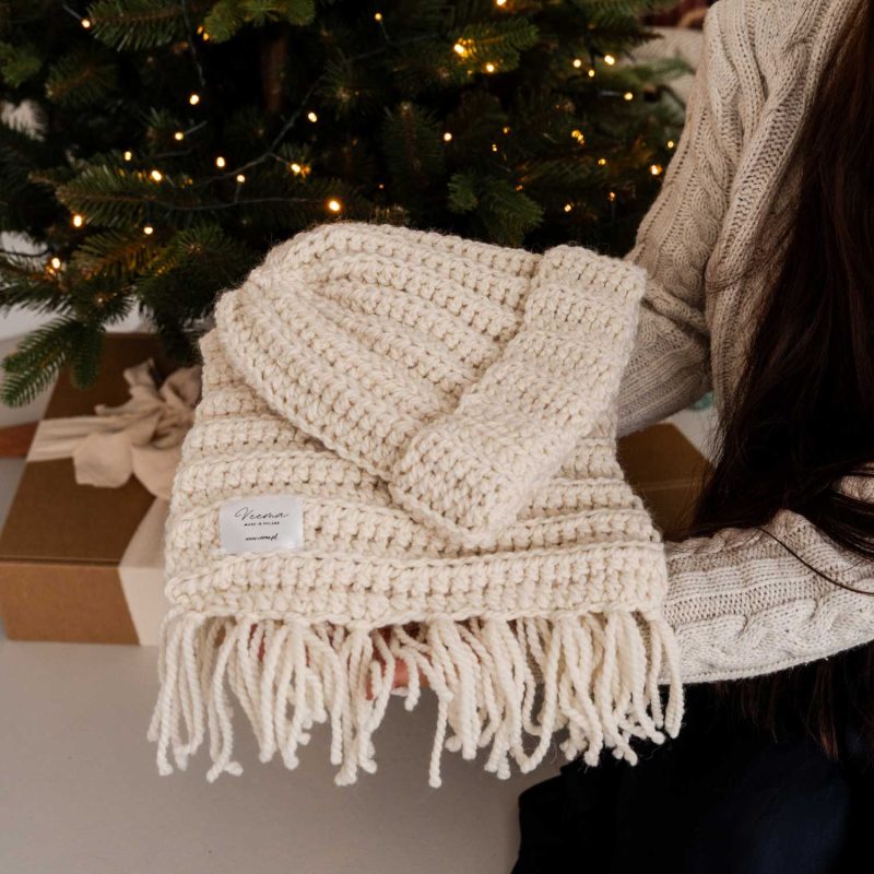 Zestaw czapka Luna krótka i szalik Aura ecru