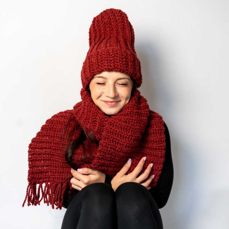 Zestaw czapka Luna długa i szalik Aura bordowy