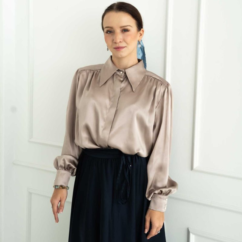 koszula Aurora brudny róż kołnierz na stójce